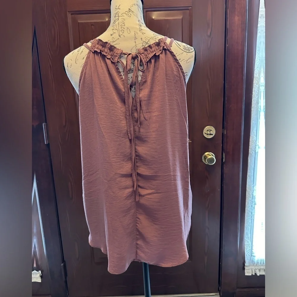 Maurice’s Small Dusty Rose Ruffle Key Hole Tie back Tank NWT - Picture 3 of 9